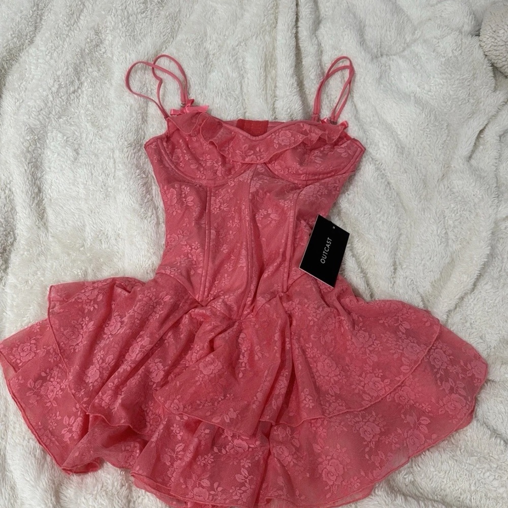 Outcast Dylan mini dress coral, size small Pink Floral Lace Dress